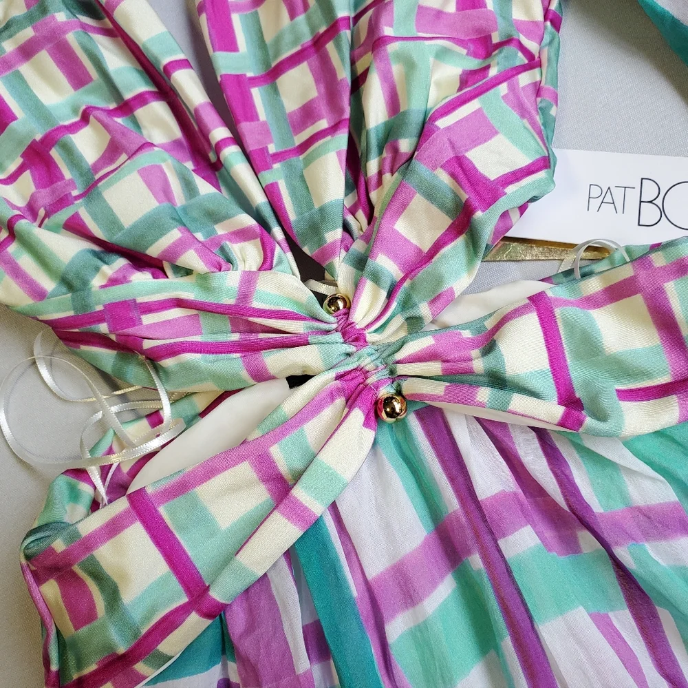 NWT$800 PatBO Seagreen Riviera Plunge Cutout Maxi Bodysuit Dress Open Back S 2-4 - Picture 9 of 16